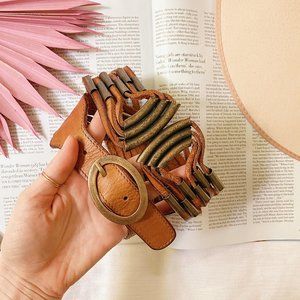 Brown Leather Strappy Bronze Belt